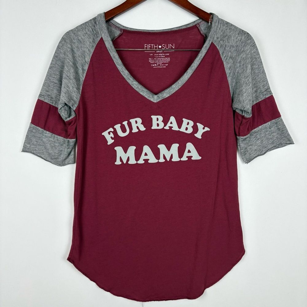 Fifth Sun Fur Baby Mama V-Neck T-Shirt‎